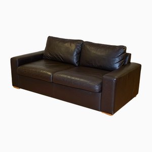 Brown Leather 2-Seater Sofa Bed