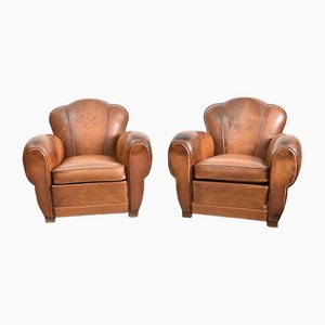 French Leather Club Chairs, Set of 2