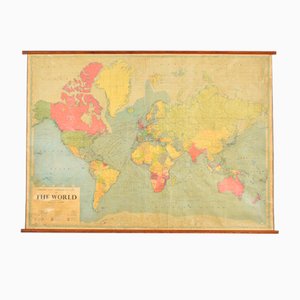 Large Vintage World Wall Map by Philips