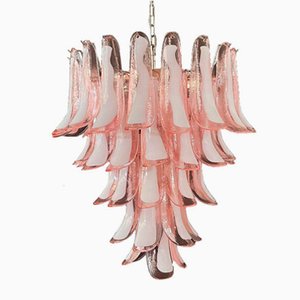 Lámpara de araña XL de cristal de Murano rosa al estilo de Mazzega