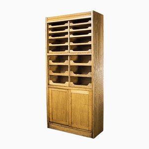 Tall English Model 1244.1 Haberdashery Shelved Cabinet with 16 Drawers, 1950s