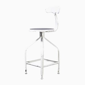 Silla giratoria francesa industrial blanca de Nicolle, años 50