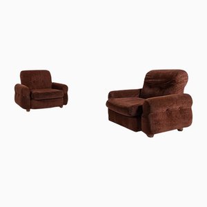 Modern Italian Brown Velvet Lounge Armchairs, 1960’s