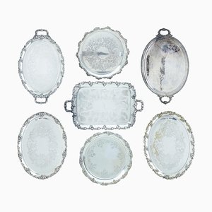 20th Century Silver-Plate Trays, Set of 7