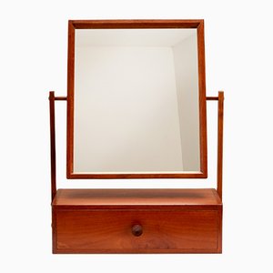 Danish Solid Teak Mirror and Drawer Table Top Vanity Unit, 1960s