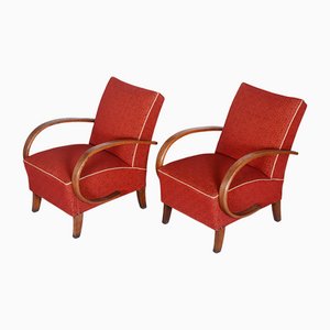 Art Deco Red Beech Armchairs, 1930s