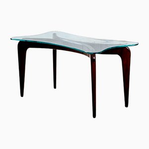 Low Table with Wooden Base and Glass-Shaped Glass Top from Gio Ponti, 1950s