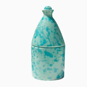 Trullo Sea Green & Turquoise Candleholder with Candle in Fig Leaf-Scented Soy Wax from Franco Fasano