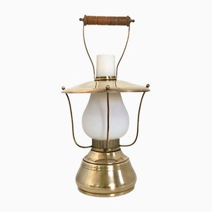 Mid-Century Brass and Encased Glass Lantern Table Lamp, 1950s