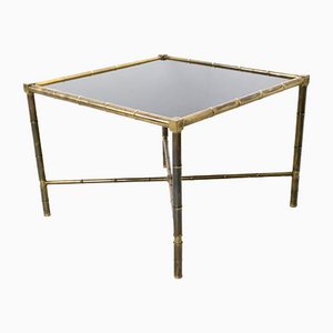 Brass and Black Opaline Glass Coffee Table by Jacques Adnet, France, 1950s