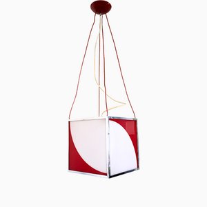 Postmodern Red and White Acrylic Glass and Metal Pendant, Italy, 1970s
