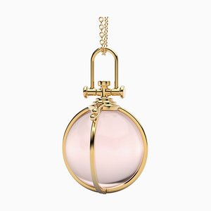 Sacred 18K Yellow Gold Open Cage Crystal Orb Pendant with Natural Rose Quartz by Rebecca Li