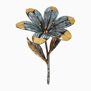 Cenicero floral de metal pintado, años 60