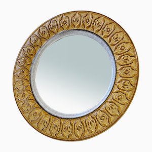 Mid-Century Italian Ceramic Round Wall Mirror, 1970s
