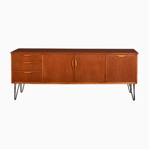 Long Teak Jentique Sideboard with Folded Handles and Hairpin Legs, 1960s