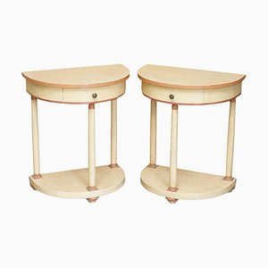 Vintage French Painted Demilune Side Tables with Single Drawer, Set of 2