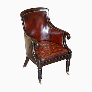 William IV Thomas Chippendale Hand Dyed Brand Leather Reading Armchair