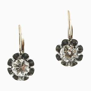White Diamond Rose Gold and Silver Leverback Earrings