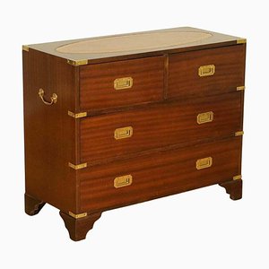 Military Campaign Chest of Drawers with Brown Leather Inset Top from Bevan Funnell