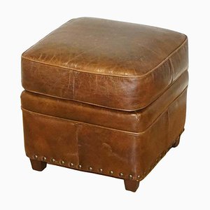Vintage Brown Leather Footstool with Studs from Coach House