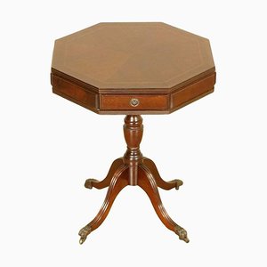 Flamed Hardwood Drum Side Table with Two Drawers