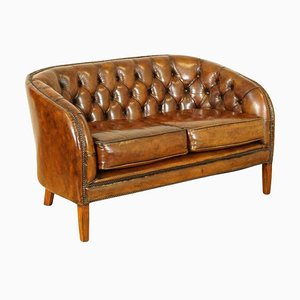 Handgefärbtes Whiskey Brown Zwei-Sitzer Ledersofa