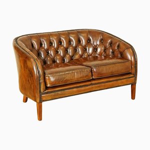 Hand Dyed Whiskey Brown Leather Two Seater Sofa