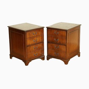 Vintage Filing Cabinets with Brown Leather Embossed Top, Set of 2