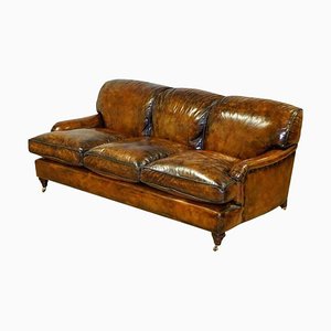 Feather Filled Leather Sofa in the Manner of Howard & Sons