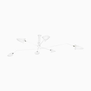 Mid-Century Modern White Ceiling Lamp with 6 Rotating Arms by Serge Mouille
