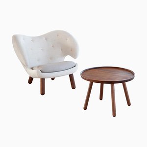 Pelican Stuhl aus Holz & Stoff und Pelican Tisch von Finn Juhl, 2er Set