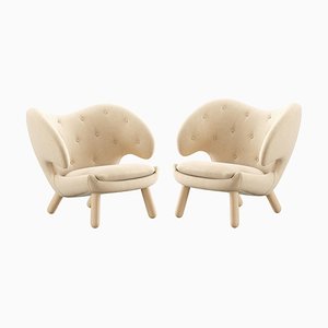 Pelican Chairs in Wood and Fabric by Finn Juhl, Set of 2