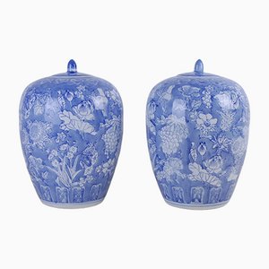 Pot in Blue White Ceramic, Set of 2
