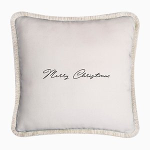 Christmas Happy Pillow, White and White from Lo Decor