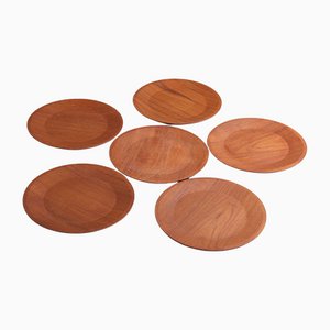 Danish Teak Wooden Plates by Hafnia, Set of 6