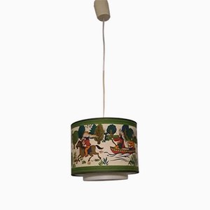 German Vintage Ceiling Lamp with Painted Fabric Screen, 1970s