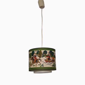 Lampada da soffitto vintage con paralume in tessuto dipinto, Germania, anni '70