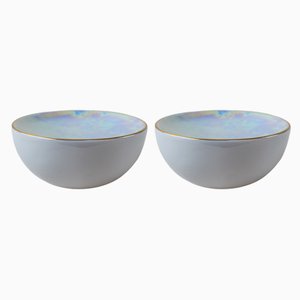 Ovum Nº8 Iridescent Handmade Porcelain Bowls with 24-Carat Golden Rim by Sarah-Linda Forrer, Set of 2