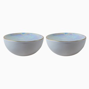 Ovum Nº9 Iridescent Handmade Porcelain Bowls with 24-Carat Golden Rim by Sarah-Linda Forrer, Set of 2