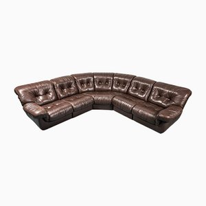 Modular Sofa in Brown Leather, 1970s, Set of 5