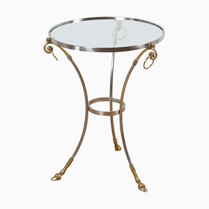 Mid-Century French Brass and Steel Side Table with Hoof Detail