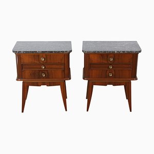 Mid-Century French Marble Top Cabinets, Set of 2