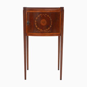 Georgian Mahogany Marquetry Bedside Table or Cupboard with Tray Top, 1800s