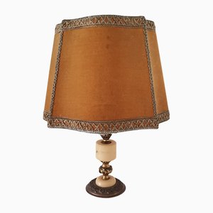 Large French Country Brown Bronze and Marble Table Lamp, 1940s