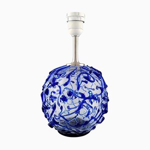 Vintage Blue Glass Round Table Lamp from Holmegaard