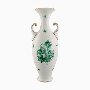 Vaso grande vintage verde in porcellana dipinta a mano di Herend