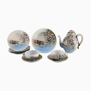 Vintage Japanese Tea Service in Hand Painted Porcelain, Set of 10