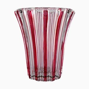 Art Deco Vase in Clear and Pink Glass by Pierre Gire
