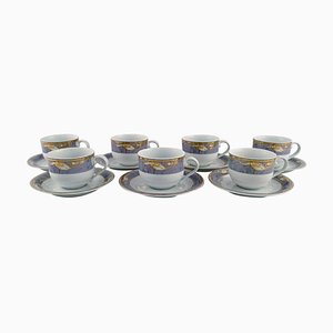 Royal Copenhagen Gray Magnolia Coffee Cups with Saucers in Porcelain, Set of 14