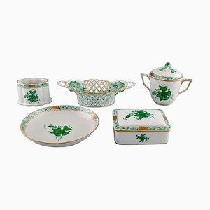 Green Chinese Bouquet in Hand-Painted Porcelain from Herend, Set of 5